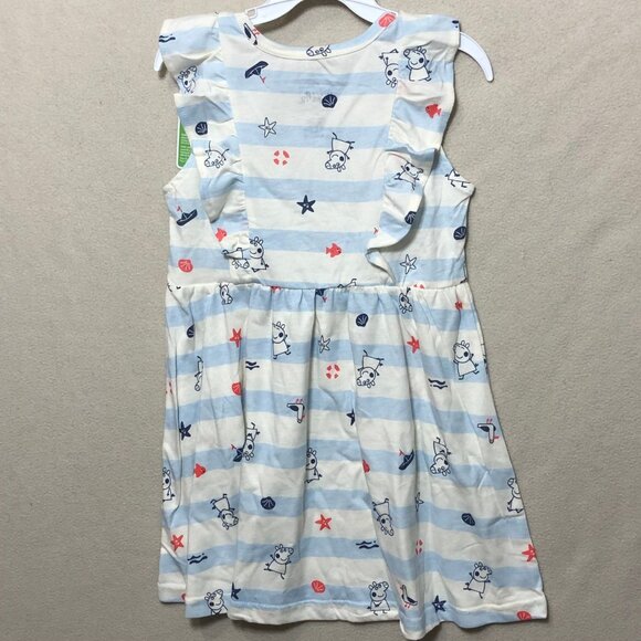 Peppa Pig Dress Girls 4T Blue White Striped Ruffle Sleeve Cotton Blend NEW - Picture 2 of 5